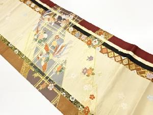 鳳凰・花々に縞模様織出し袋帯